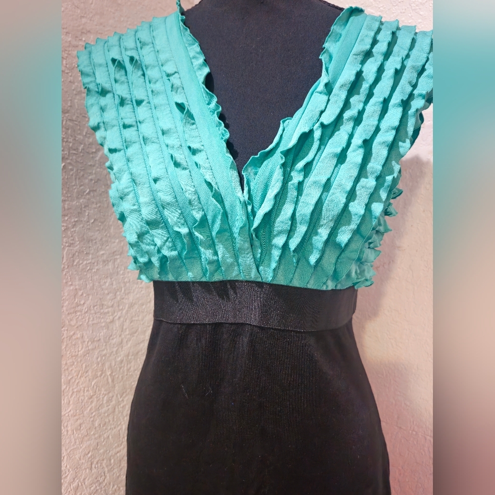 Sophia Max Black and Teal Ruffle Mini Dress image 3
